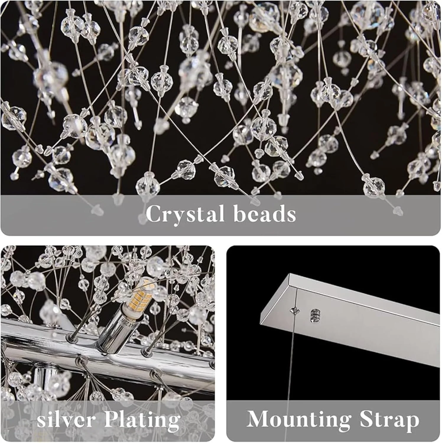 لوستر مدرن کریستالی آتش بازی، چراغ های خطی اتاق ناهار خوری، آویز سقفی قاصدک مناسب اتاق نشیمن و اتاق خواب، کروم