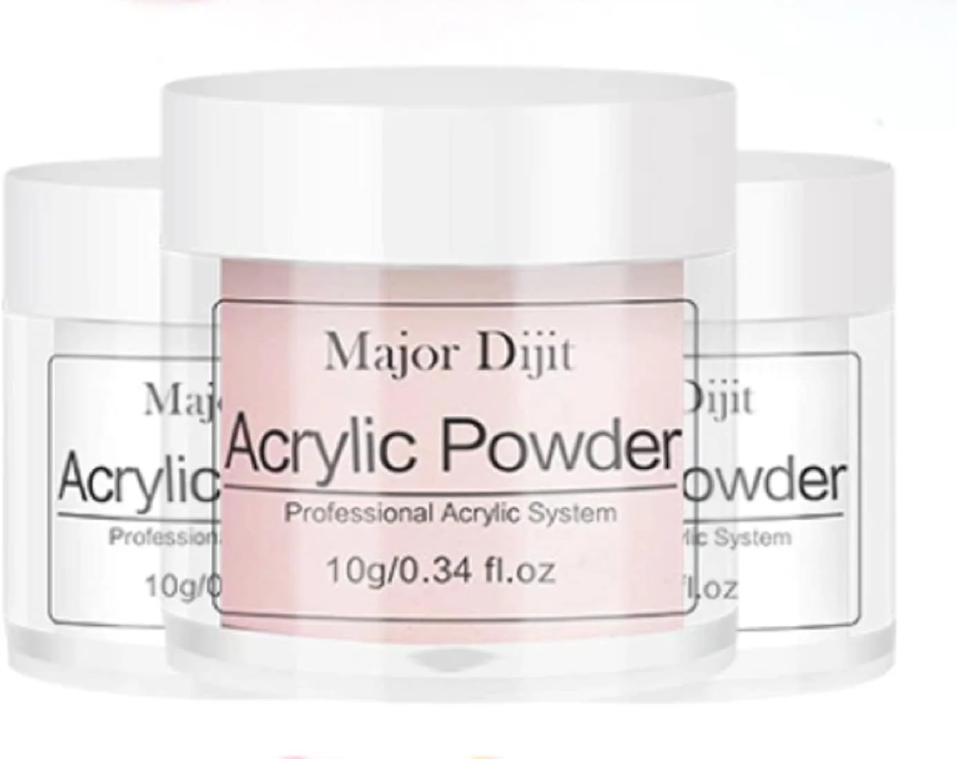 پودر اکریلیک سفید ۱۰ گرمی ویکسون اینترنشنال مدل MAJOR DIJIT برای کاشت ناخن، طراحی ناخن، مانیکور، ژل اکریلیک، لاک ژل هیبرید UV پلی ژل (سفید)