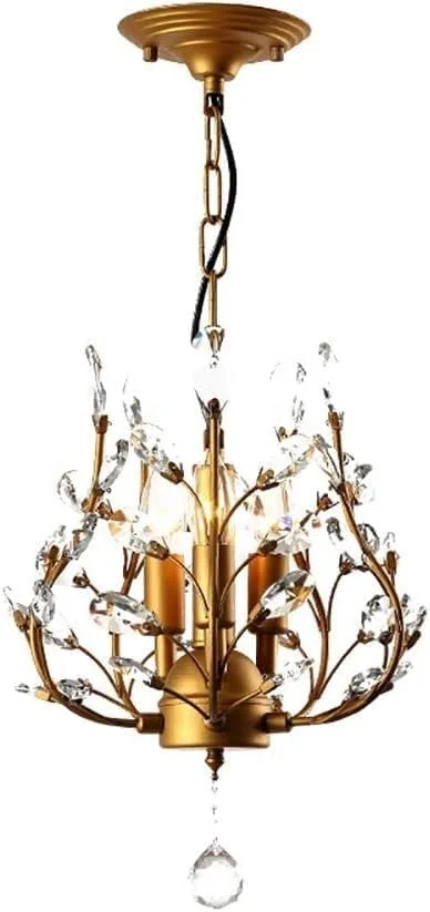لوستر روستایی به سبک خانه های مزرعه با آویز کریستالی، مناسب برای سقف اتاق ناهارخوری، حمام، اتاق خواب، اتاق نشیمن، ورودی، دکور مدرن، طلایی برنزی - 3 شاخه