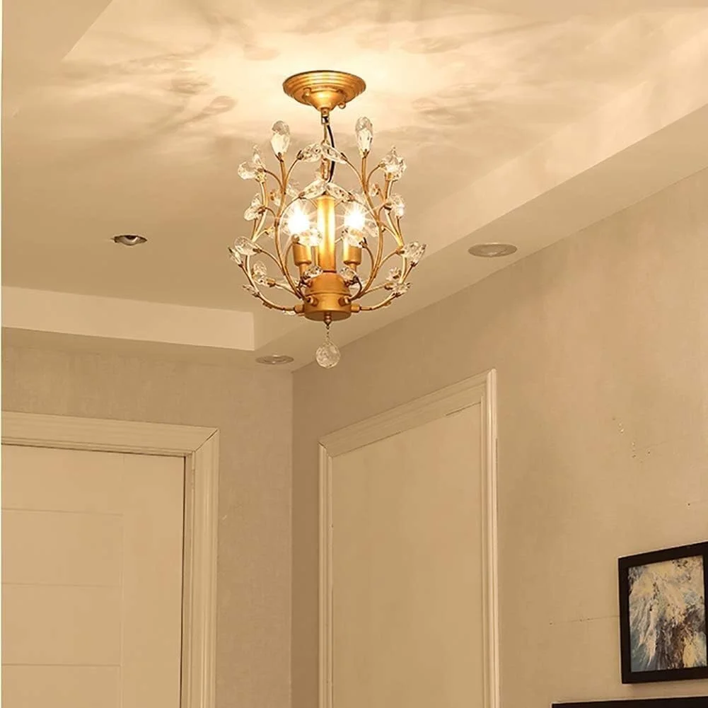 لوستر روستایی به سبک خانه های مزرعه با آویز کریستالی، مناسب برای سقف اتاق ناهارخوری، حمام، اتاق خواب، اتاق نشیمن، ورودی، دکور مدرن، طلایی برنزی - 3 شاخه