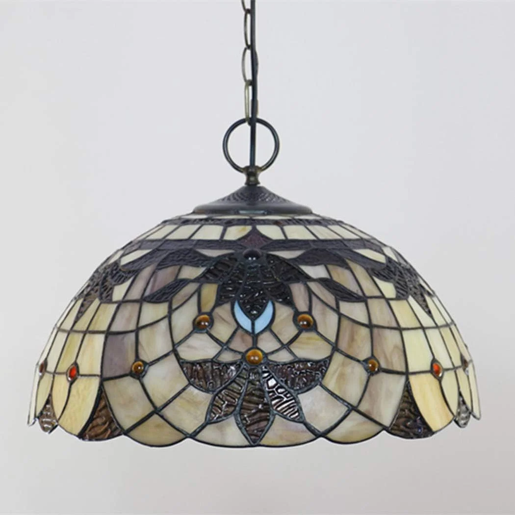 چراغ آویز به سبک تیفانی، لوستر آویز شیشه ای رنگی خلاقانه اروپایی، چراغ آویز سقفی E27,A
