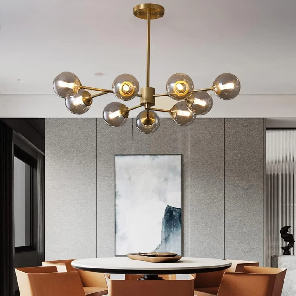 چراغ سقفی لوستر سایه شیشه ای فلزی، چراغ آویز نیمه فلاش، آویز چراغ آویز اواسط قرن، لوستر