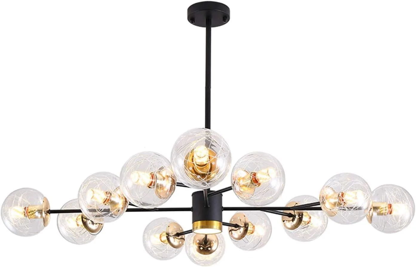 لوستر شیشه ای تزئینی E27، چراغ حبابی جادویی آلومینیومی ساده، لامپ های مولکولی اتمسفریک، اتاق نشیمن، اتاق غذاخوری، اتاق خواب - مشکی و طلایی، دکور مدرن، مشکی و طلایی - 12 سر