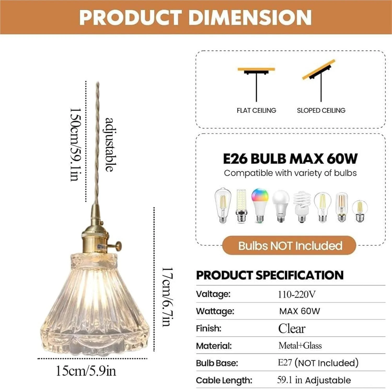 چراغ آویز شیشه ای با ارتفاع قابل تنظیم به سبک صنعتی وینتیج برای آشپزخانه و اتاق غذاخوری چراغ آویز شیشه ای با ارتفاع قابل تنظیم به سبک صنعتی وینتیج برای آشپزخانه و اتاق غذاخوری