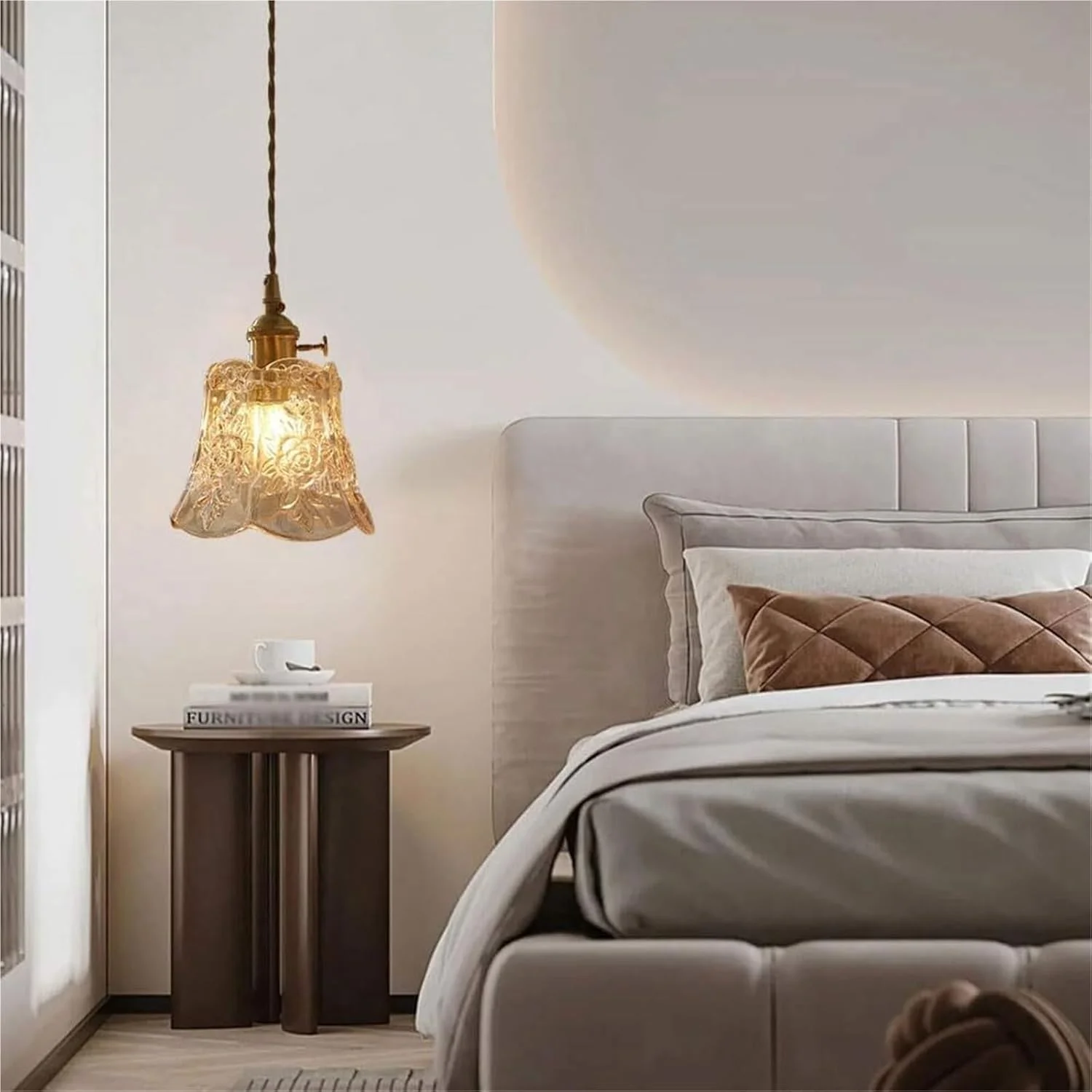 چراغ آویز شیشه ای کهربایی صنعتی وینتیج - لوستر برنجی رترو برای جزیره آشپزخانه، رستوران و بار