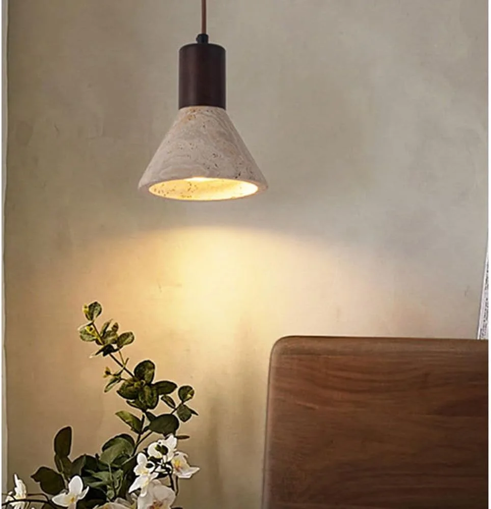 لوستر کوچک تراورتن زرد - آویز طبیعی، نور ال ای دی گرم 3000K برای اتاق خواب، اتاق نشیمن و راهرو