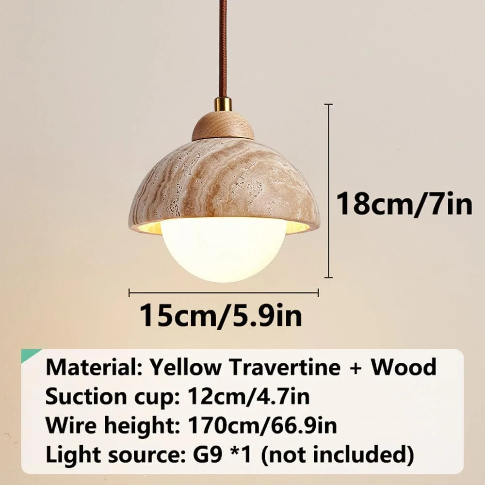 لوستر آویز کنار تختی سنگ تراورتن زرد به سبک Wabi-Sabi - چراغ آویز قابل تنظیم برای اتاق خواب، سازگار با 110V-240V لوستر آویز کنار تختی سنگ تراورتن زرد به سبک Wabi-Sabi - چراغ آویز قابل تنظیم برای اتاق خواب، سازگار با 110V-240V