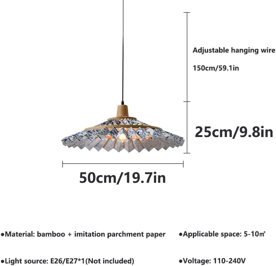 لوستر بافته شده بامبو به سبک آسیای جنوب شرقی - چراغ آویز چتری دست ساز برای اتاق نشیمن، اتاق خواب و مطالعه با پایه E27/E26