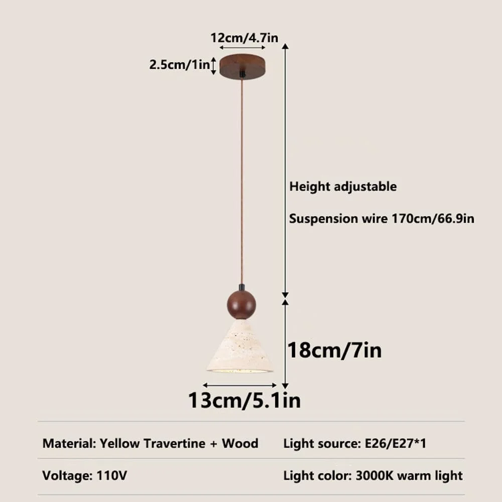 لوستر تراورتن زرد 13 سانتی متری - آویز داخلی با نور گرم E26 برای خانه و رستوران