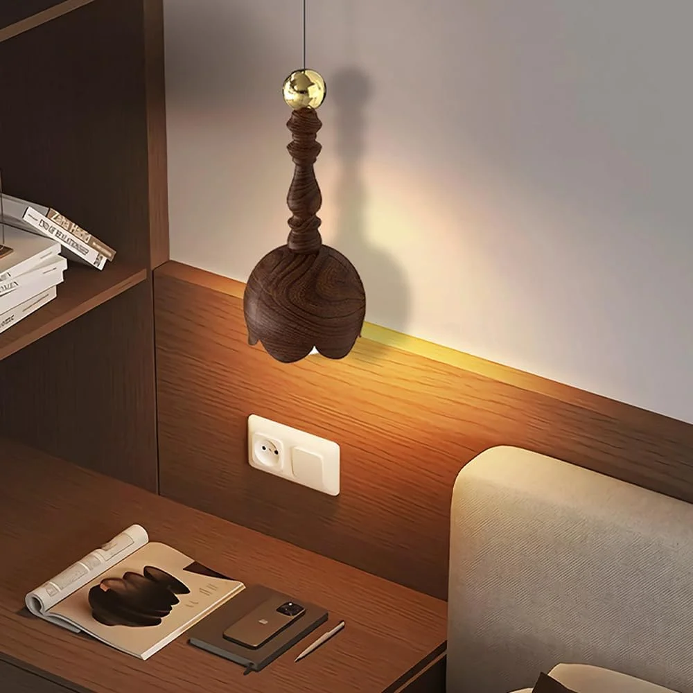 چراغ آویز گردویی TCHAUSGZZD - لوستر ال ای دی با ارتفاع قابل تنظیم برای آشپزخانه، ناهارخوری و اتاق نشیمن