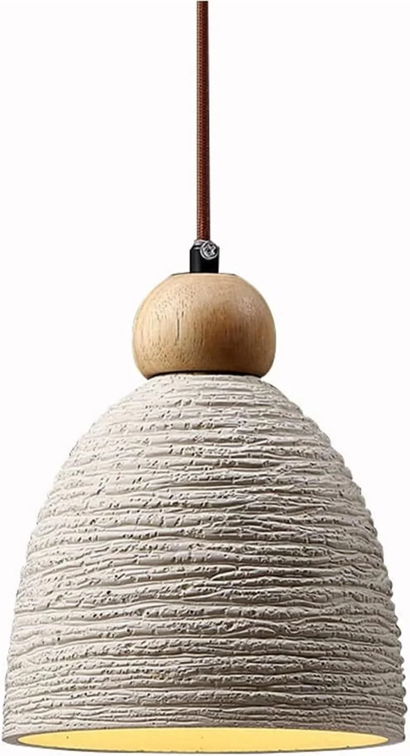 چراغ آویز بتنی شیاردار صنعتی با تزیینات چوبی - چراغ آویز سقفی قابل تنظیم برای جزیره آشپزخانه، اتاق غذاخوری و فضاهای لافت