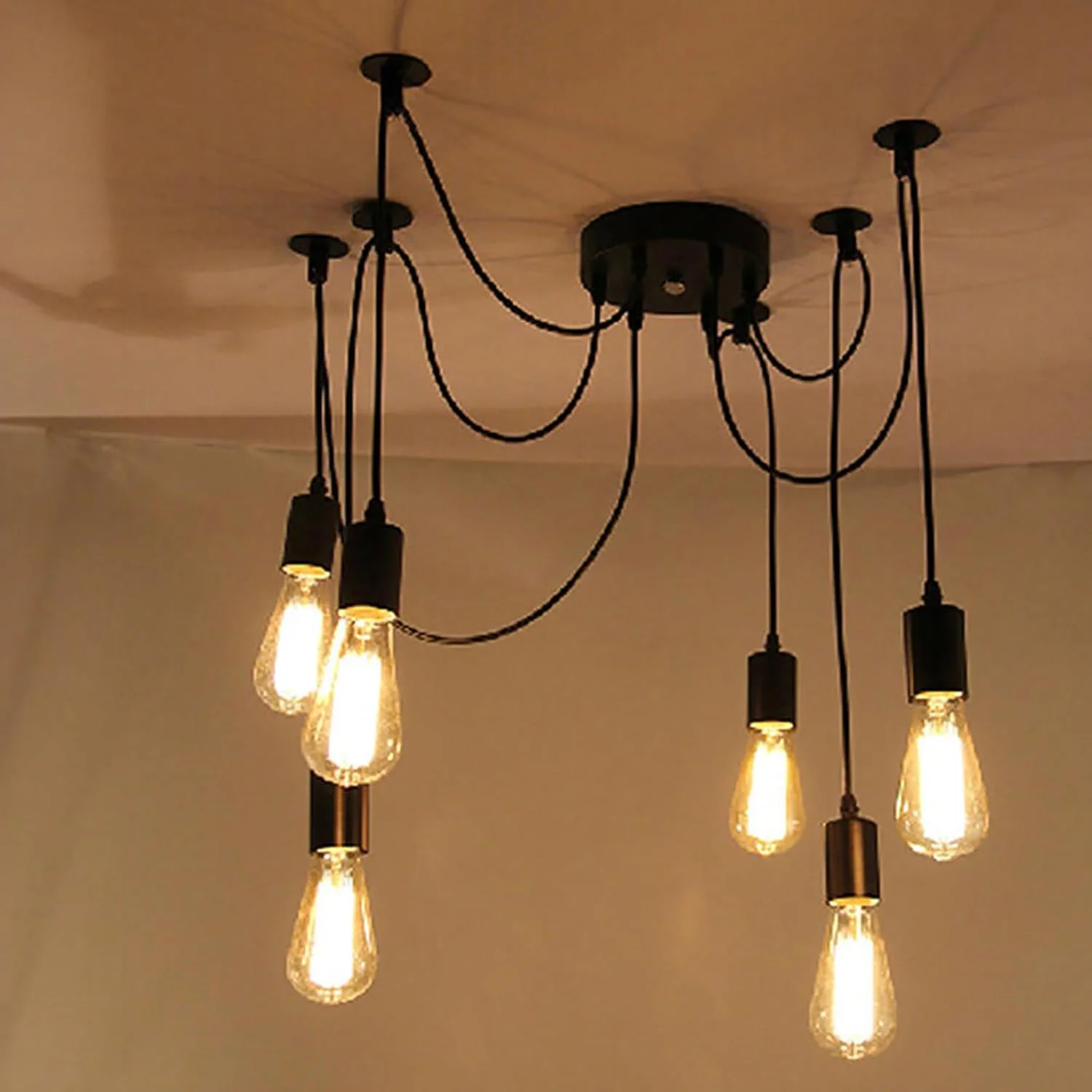 لوستر آویز عنکبوتی سقفی قابل تنظیم 6 شاخه E27 رترو کلاسیک مناسب اتاق غذاخوری، اتاق خواب و هتل