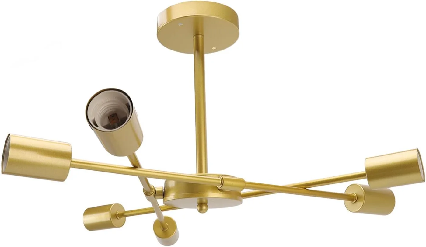چراغ سقفی نیمه فلاش 6 شاخه Haofy، لوستر مدرن رترو گلدن اسپوتنیک برای اتاق خواب رستوران ها چراغ سقفی نیمه فلاش 6 شاخه Haofy، لوستر مدرن رترو گلدن اسپوتنیک برای اتاق خواب رستوران ها