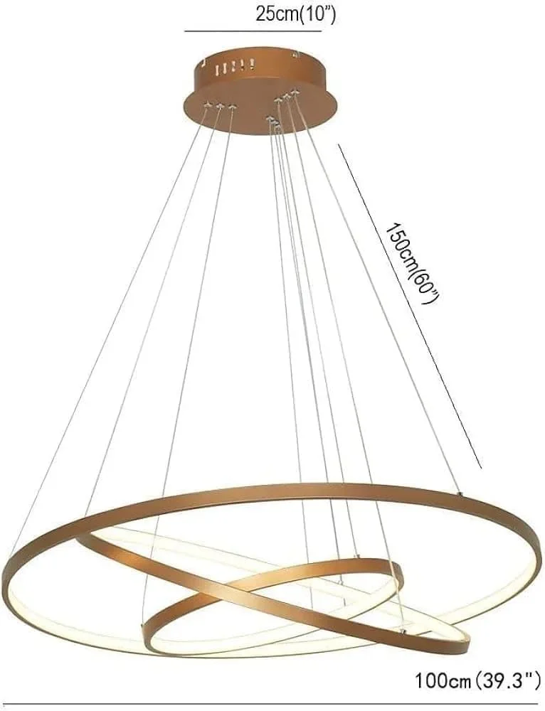 لوستر ال ای دی سه حلقه ای - چراغ آویز دایره ای اکریلیک قابل تنظیم، روکش طلایی با نور گرم برای اتاق نشیمن، رستوران، لابی و سقف هتل لوستر ال ای دی سه حلقه ای - چراغ آویز دایره ای اکریلیک قابل تنظیم، روکش طلایی با نور گرم برای اتاق نشیمن، رستوران، لابی و سقف هتل