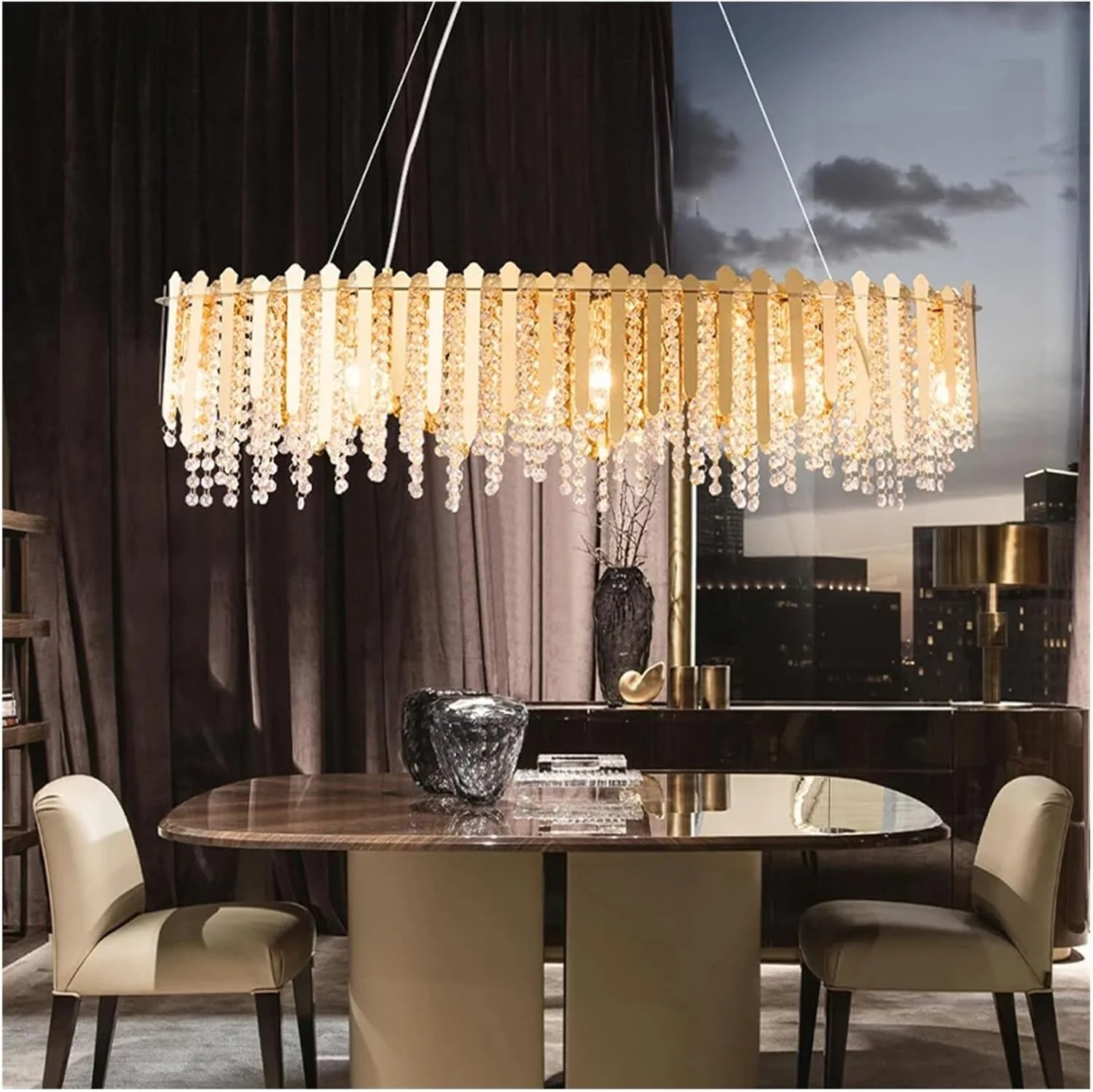 لوسترهای سقفی ال ای دی دیمر پذیر، لوکس، شیشه ای، طلایی، آویز، دکور مدرن، یک رنگ - بیضی L120cm لوسترهای سقفی ال ای دی دیمر پذیر، لوکس، شیشه ای، طلایی، آویز، دکور مدرن، یک رنگ - بیضی L120cm