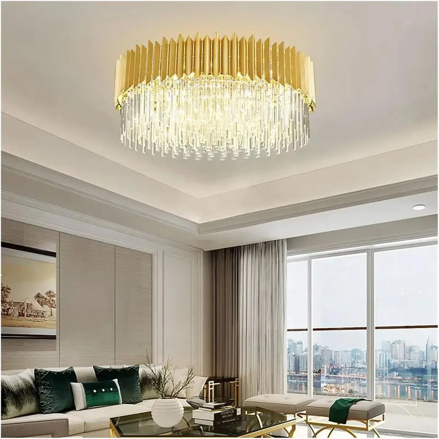 لوستر ال ای دی دایره ای طلایی کریستالی طرح آرت دکو، قابل تنظیم نور، مناسب برای اتاق نشیمن، رستوران و لوستر سقفی، دکور مدرن، تک رنگ - 45 سانتی متر لوستر ال ای دی دایره ای طلایی کریستالی طرح آرت دکو، قابل تنظیم نور، مناسب برای اتاق نشیمن، رستوران و لوستر سقفی، دکور مدرن، تک رنگ - 45 سانتی متر