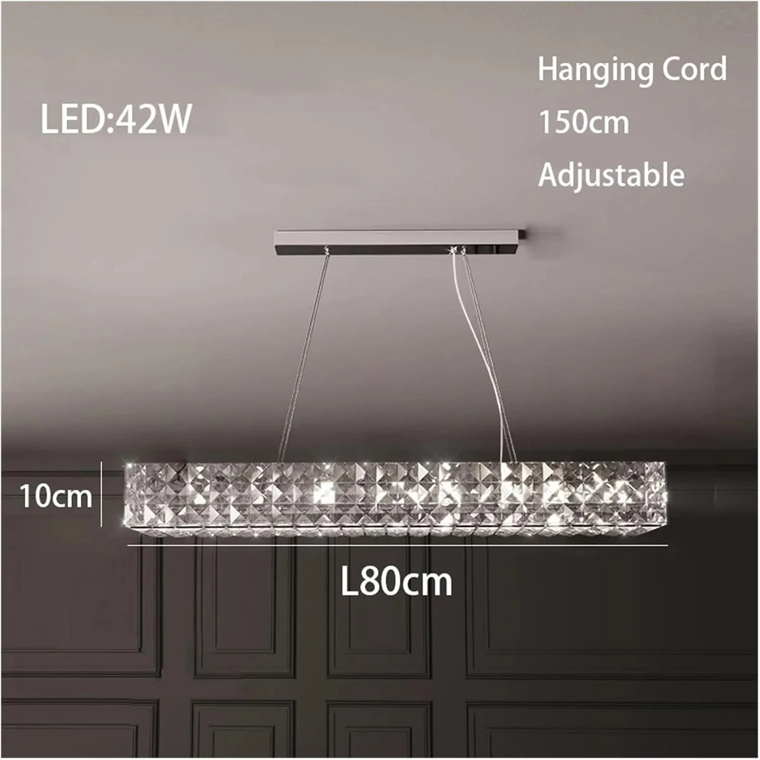 لوستر مستطیلی کریستالی ال ای دی دیمر پذیر طلایی، لامپ های آویز مدرن سازگار با چراغ سقفی، دکور مدرن، تک رنگ - L80 سانتی متر لوستر مستطیلی کریستالی ال ای دی دیمر پذیر طلایی، لامپ های آویز مدرن سازگار با چراغ سقفی، دکور مدرن، تک رنگ - L80 سانتی متر