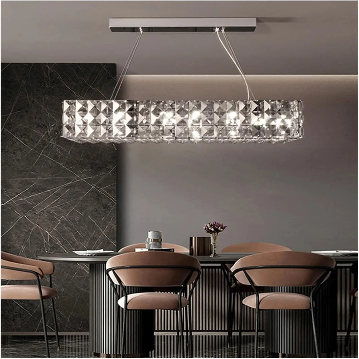 لوستر مستطیلی کریستالی ال ای دی دیمر پذیر طلایی، لامپ های آویز مدرن سازگار با چراغ سقفی، دکور مدرن، تک رنگ - L80 سانتی متر لوستر مستطیلی کریستالی ال ای دی دیمر پذیر طلایی، لامپ های آویز مدرن سازگار با چراغ سقفی، دکور مدرن، تک رنگ - L80 سانتی متر