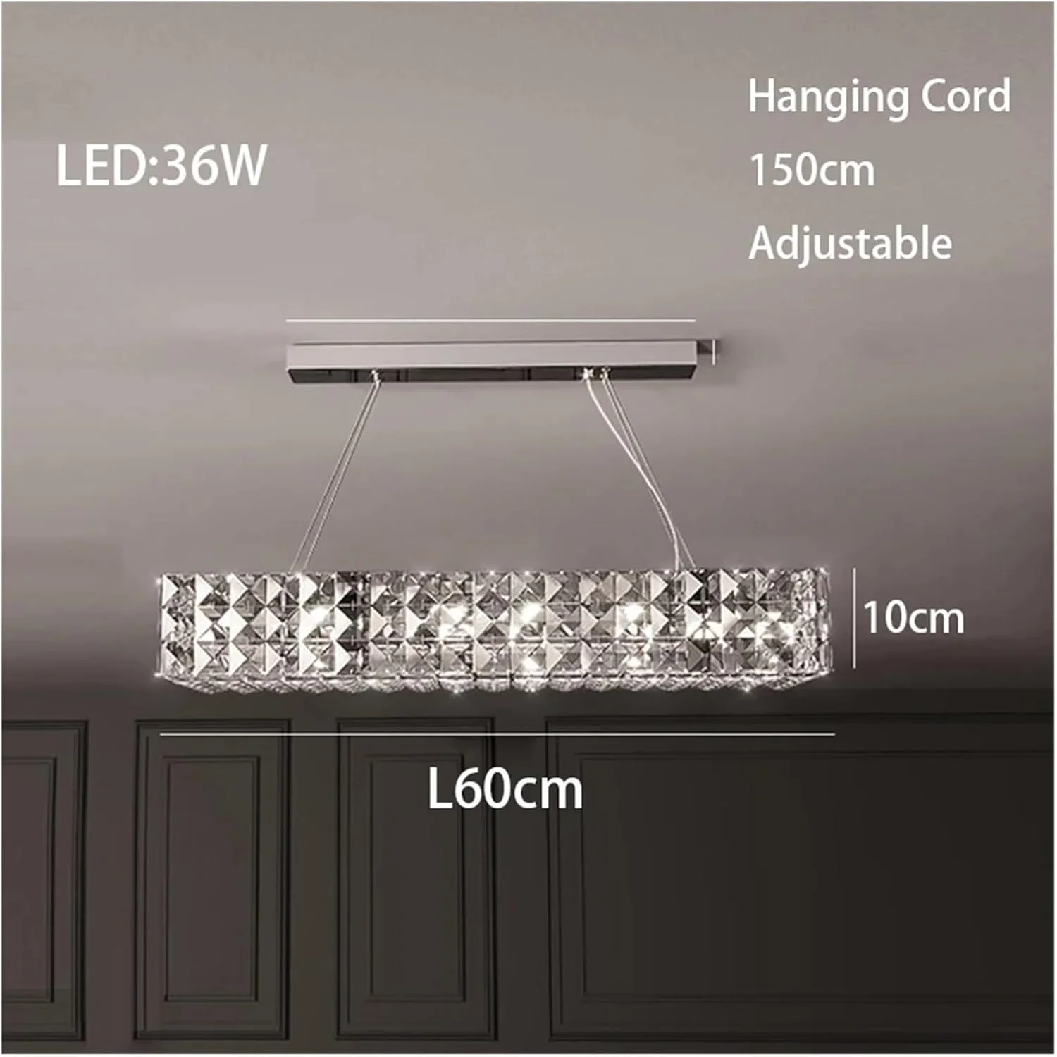 لوستر مستطیلی کریستالی ال ای دی دیمر پذیر طلایی مدرن، سازگار با چراغ سقفی، دکور مدرن، تک رنگ - طول 60 سانتی متر لوستر مستطیلی کریستالی ال ای دی دیمر پذیر طلایی مدرن، سازگار با چراغ سقفی، دکور مدرن، تک رنگ - طول 60 سانتی متر