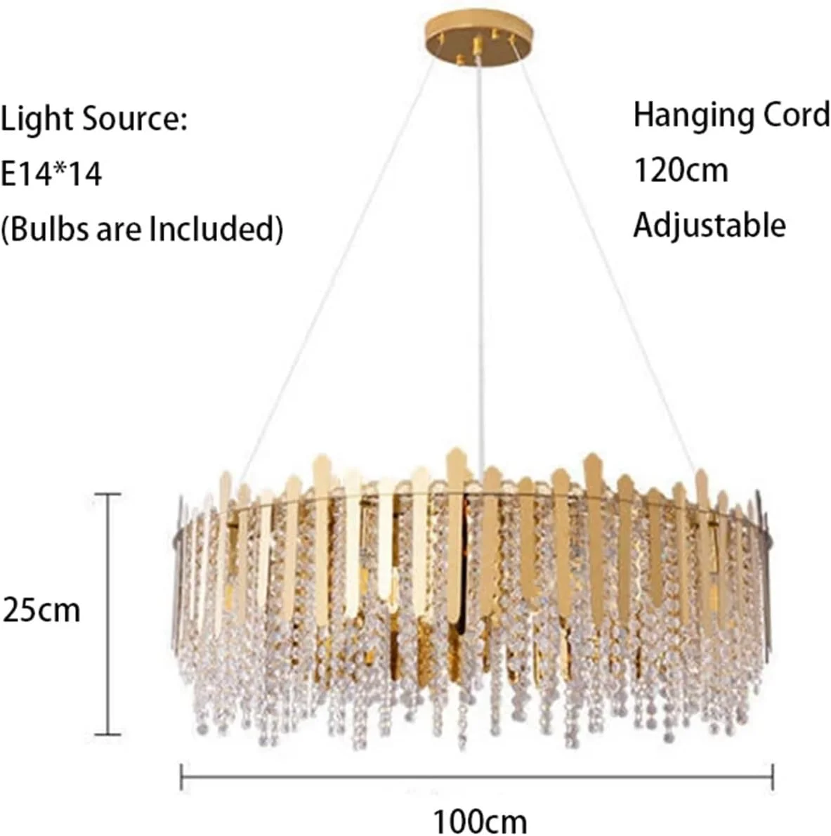 لوسترهای سقفی ال ای دی دیمر پذیر، لوکس شیشه ای طلایی آویز، دکور مدرن، یک رنگ - 100 سانتی متر