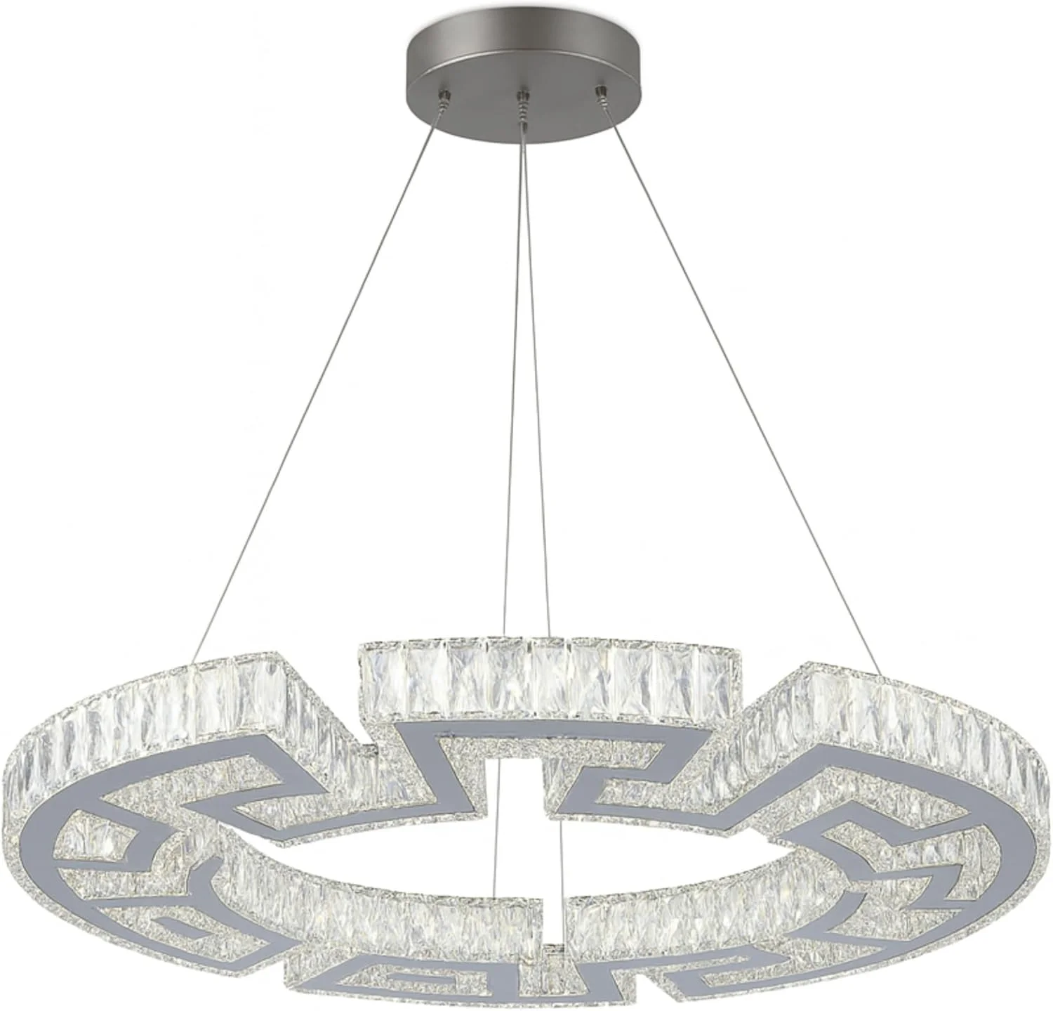 لوستر LED کریستالی AL FRIDAY | حلقه تزئینی به قطر 640 میلی متر | تنظیم نور و تغییر رنگ (سفید گرم/خنثی/سرد) با کنترل از راه دور | رنگ طلایی شامپاین | ارتفاع آویز قابل تنظیم