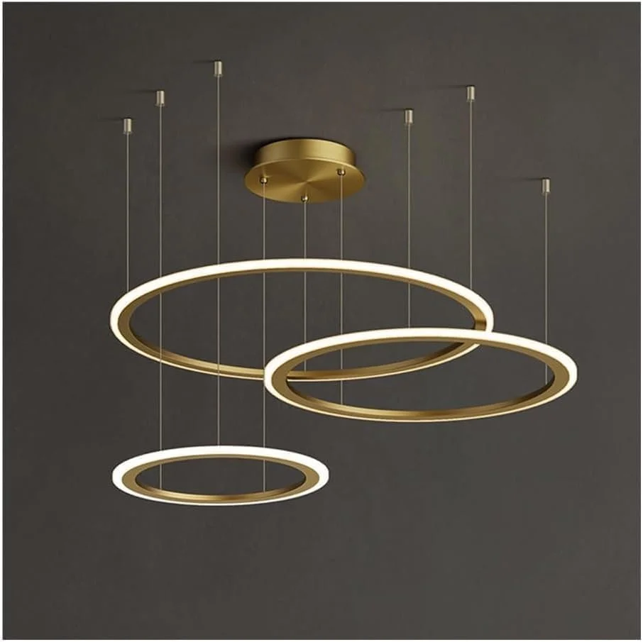 لوسترهای LED تزئینی مدرن، چراغ آویز سقفی طلایی بزرگ، 3 حلقه دایره ای شکل، قابل تنظیم نور، مناسب برای ورودی راهرو، اتاق نشیمن لوسترهای LED تزئینی مدرن، چراغ آویز سقفی طلایی بزرگ، 3 حلقه دایره ای شکل، قابل تنظیم نور، مناسب برای ورودی راهرو، اتاق نشیمن