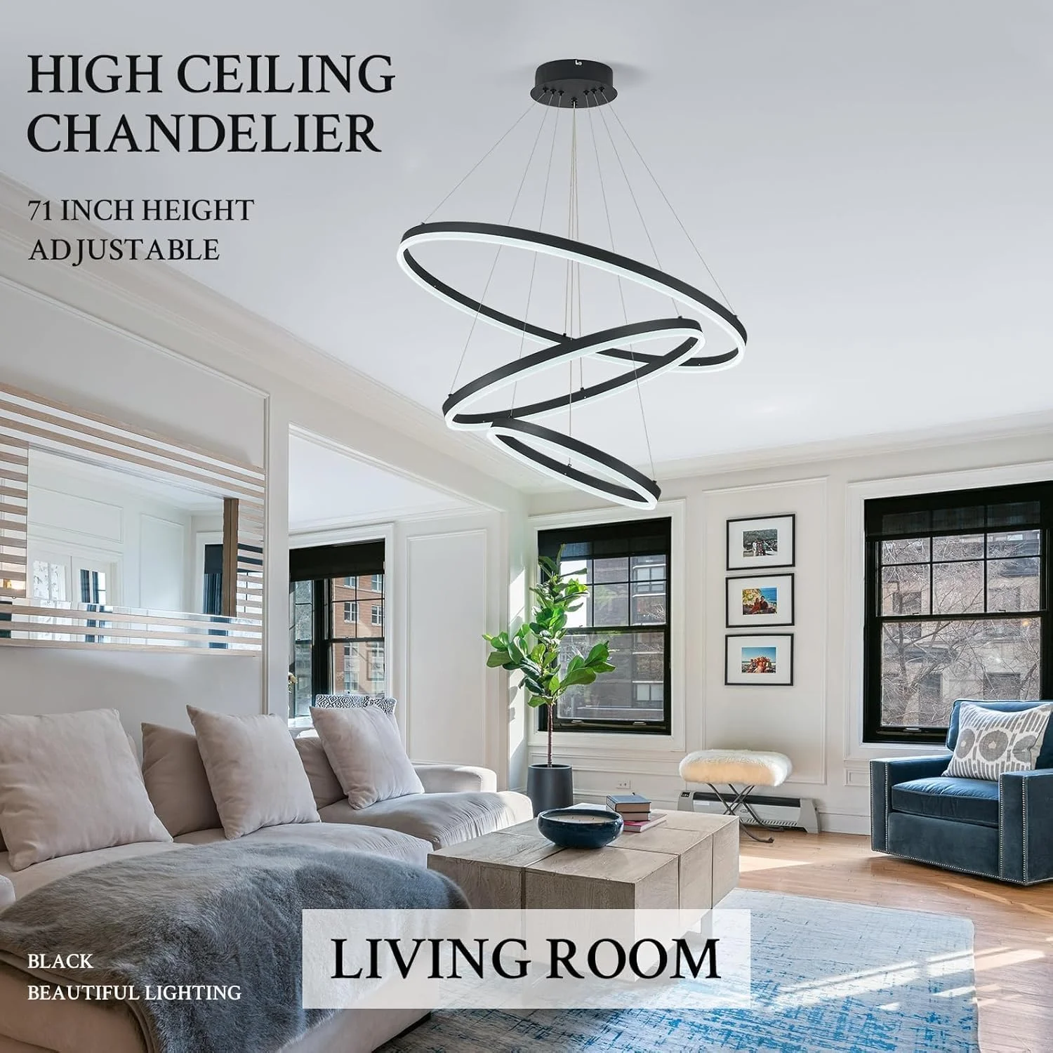 چراغ آویز LED Ctoby، لوستر مدرن 3 حلقه ای با کنترل از راه دور، چراغ لوستر با رنگ قابل تنظیم، برای اتاق نشیمن، اتاق غذاخوری، اتاق خواب، راهرو (مشکی) چراغ آویز LED Ctoby، لوستر مدرن 3 حلقه ای با کنترل از راه دور، چراغ لوستر با رنگ قابل تنظیم، برای اتاق نشیمن، اتاق غذاخوری، اتاق خواب، راهرو (مشکی)