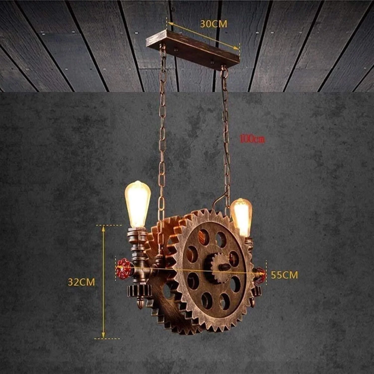 لوستر تزئینی فرفورژه وینتیج، لوستر لوله آب خلاقانه، مناسب اتاق نشیمن، اتاق خواب، مطالعه، هتل، کافه، سبک صنعتی، ابعاد L55cm * H32cm، سرپیچ E27، حداکثر توان 40 وات، انتقال نور قوی