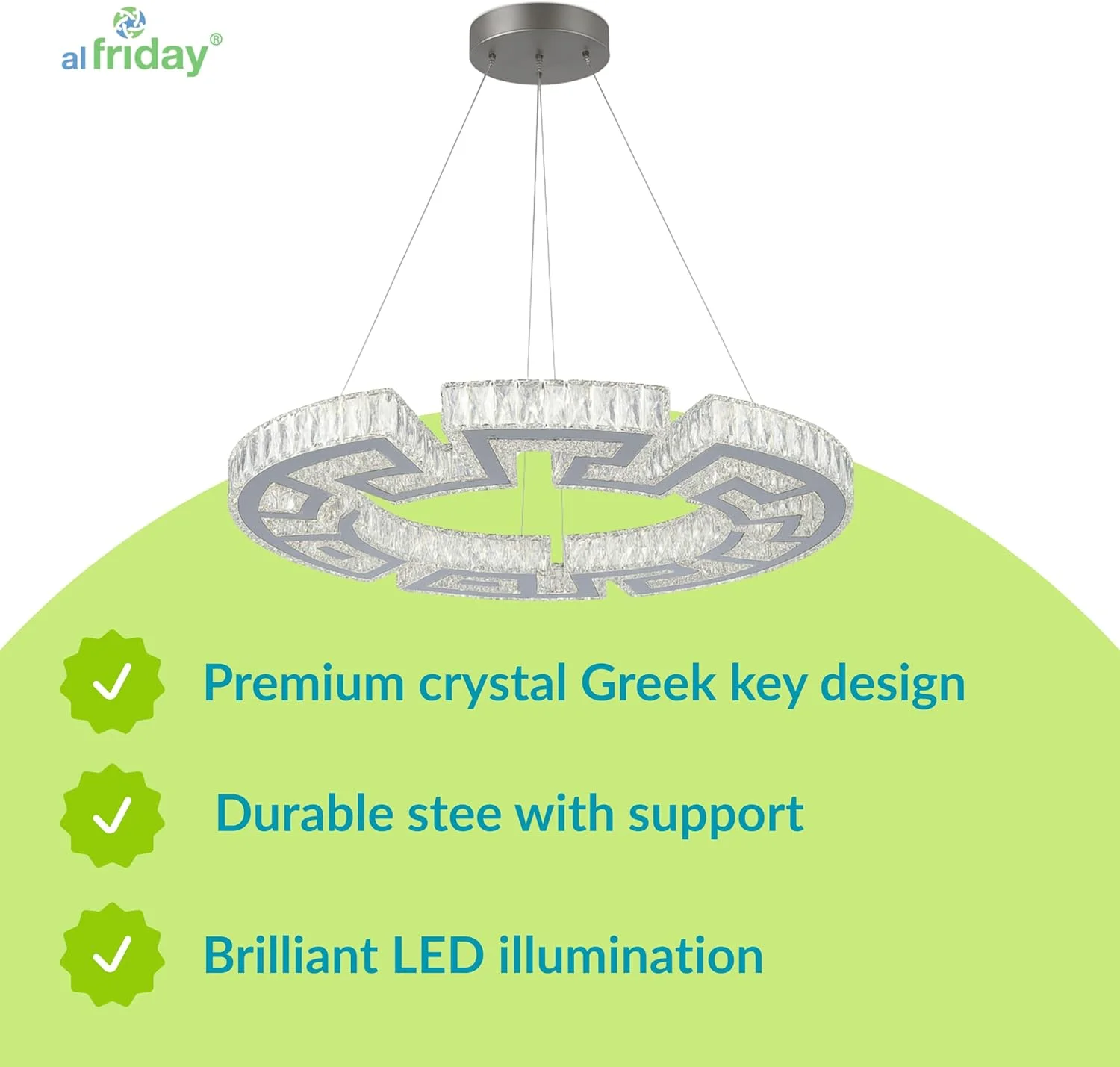 لوستر LED کریستالی AL FRIDAY | حلقه تزئینی به قطر 640 میلی متر | تنظیم نور و تغییر رنگ (سفید گرم/خنثی/سرد) با کنترل از راه دور | رنگ طلایی شامپاین | ارتفاع آویز قابل تنظیم لوستر LED کریستالی AL FRIDAY | حلقه تزئینی به قطر 640 میلی متر | تنظیم نور و تغییر رنگ (سفید گرم/خنثی/سرد) با کنترل از راه دور | رنگ طلایی شامپاین | ارتفاع آویز قابل تنظیم