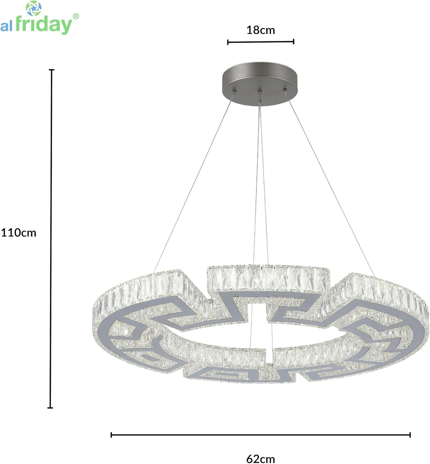 لوستر LED کریستالی AL FRIDAY | حلقه تزئینی به قطر 640 میلی متر | تنظیم نور و تغییر رنگ (سفید گرم/خنثی/سرد) با کنترل از راه دور | رنگ طلایی شامپاین | ارتفاع آویز قابل تنظیم لوستر LED کریستالی AL FRIDAY | حلقه تزئینی به قطر 640 میلی متر | تنظیم نور و تغییر رنگ (سفید گرم/خنثی/سرد) با کنترل از راه دور | رنگ طلایی شامپاین | ارتفاع آویز قابل تنظیم