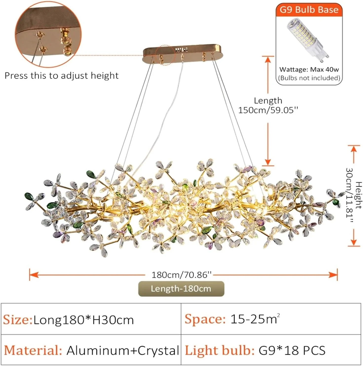 چراغ آویز کریستالی فرانسوی اتاق ناهارخوری G9 طلایی، سازگار با سقف ویلایی، چراغ لوکس، چراغ های گل کریستالی، دکور مدرن، سه رنگ - بلند 180 سانتی متر چراغ آویز کریستالی فرانسوی اتاق ناهارخوری G9 طلایی، سازگار با سقف ویلایی، چراغ لوکس، چراغ های گل کریستالی، دکور مدرن، سه رنگ - بلند 180 سانتی متر