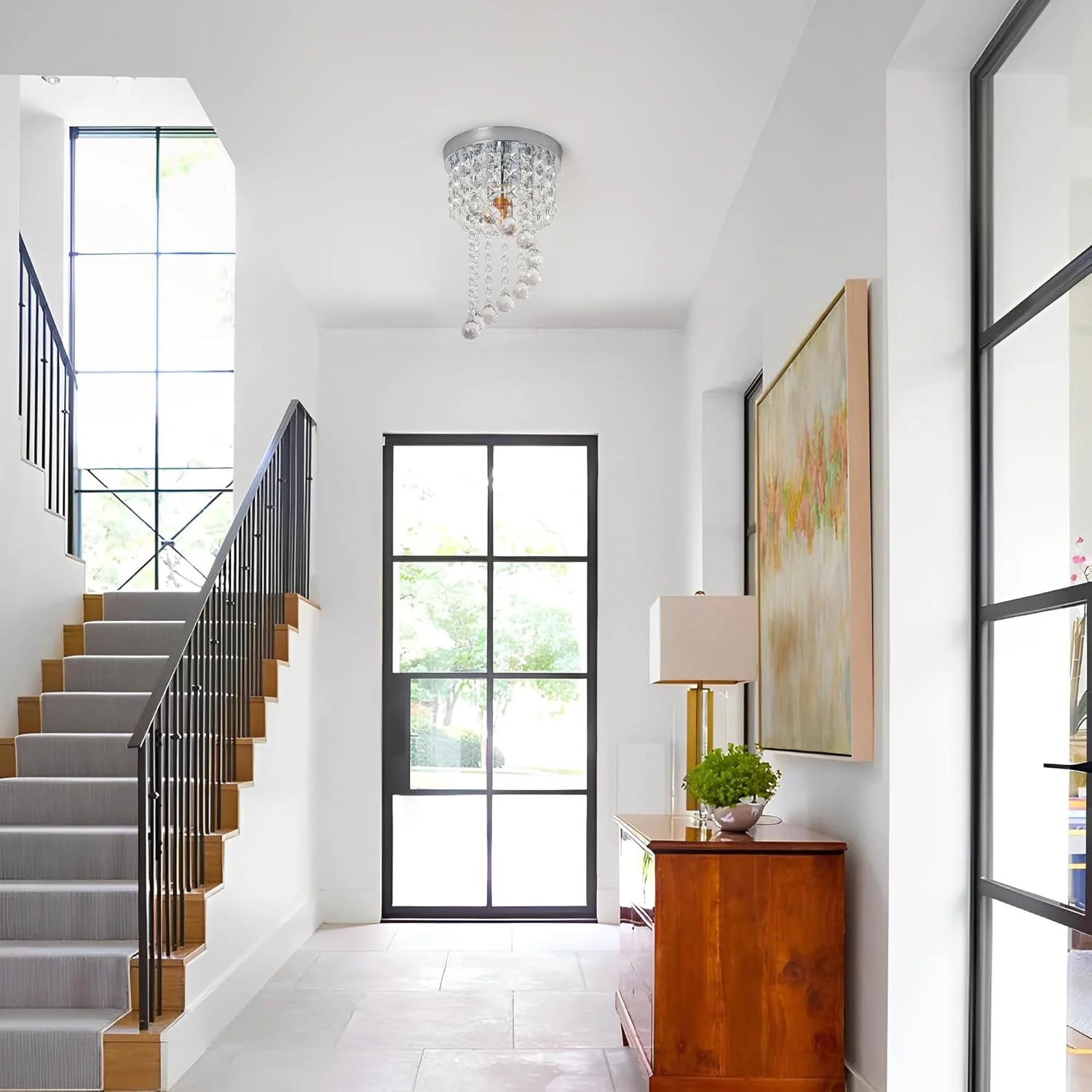 چراغ سقفی کریستالی 8 اینچی، روشنایی مدرن طرح قطره باران، سایز کوچک، پنل کرومی، مناسب راهرو، حمام، ورودی چراغ سقفی کریستالی 8 اینچی، روشنایی مدرن طرح قطره باران، سایز کوچک، پنل کرومی، مناسب راهرو، حمام، ورودی