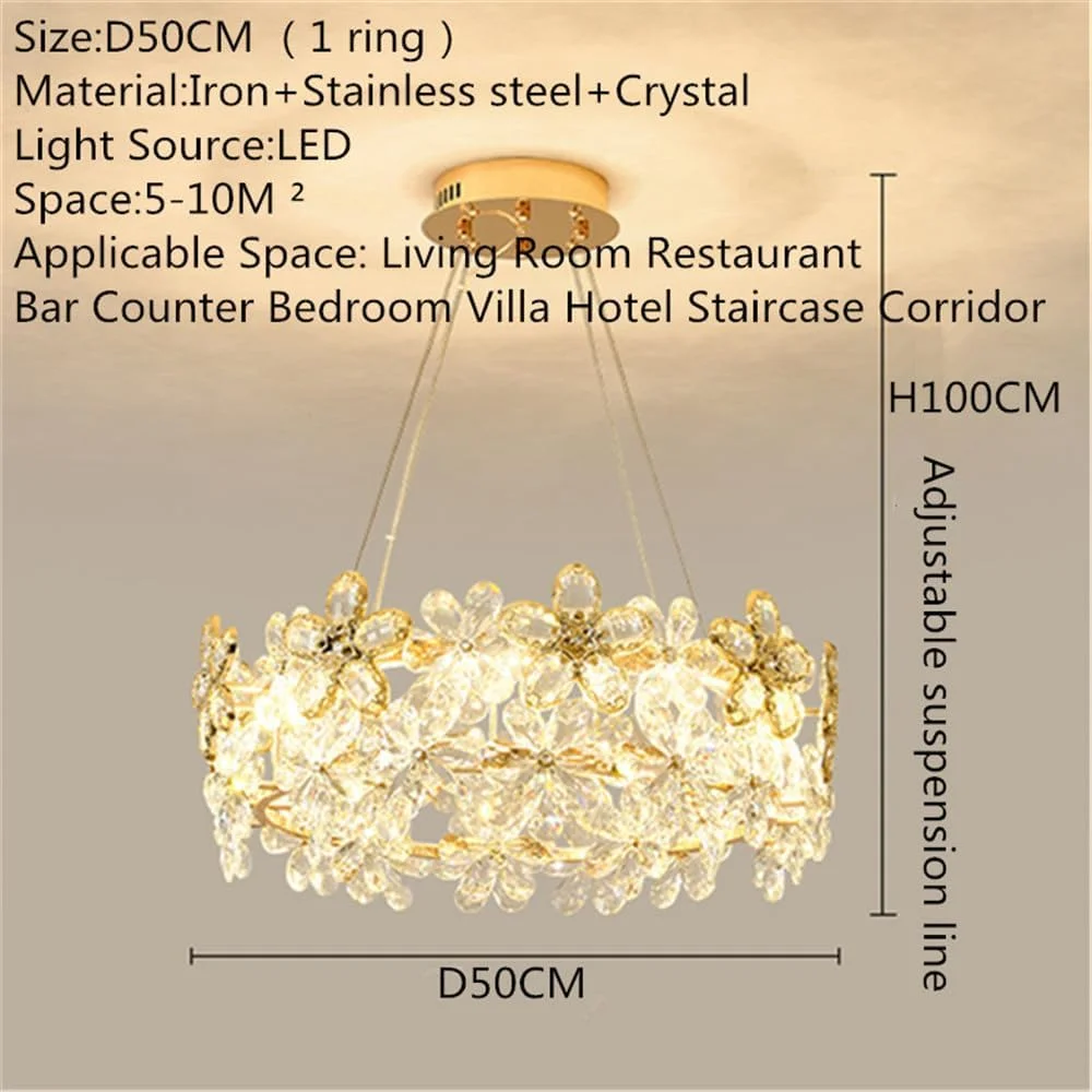 چراغ آویز کریستالی گلبرگ مدرن لوکس، چراغ LED هنری فشن برای دکوراسیون اتاق نشیمن، رستوران، بار، پیشخوان، اتاق خواب، ویلا و راه پله (B تک حلقه D50CM)