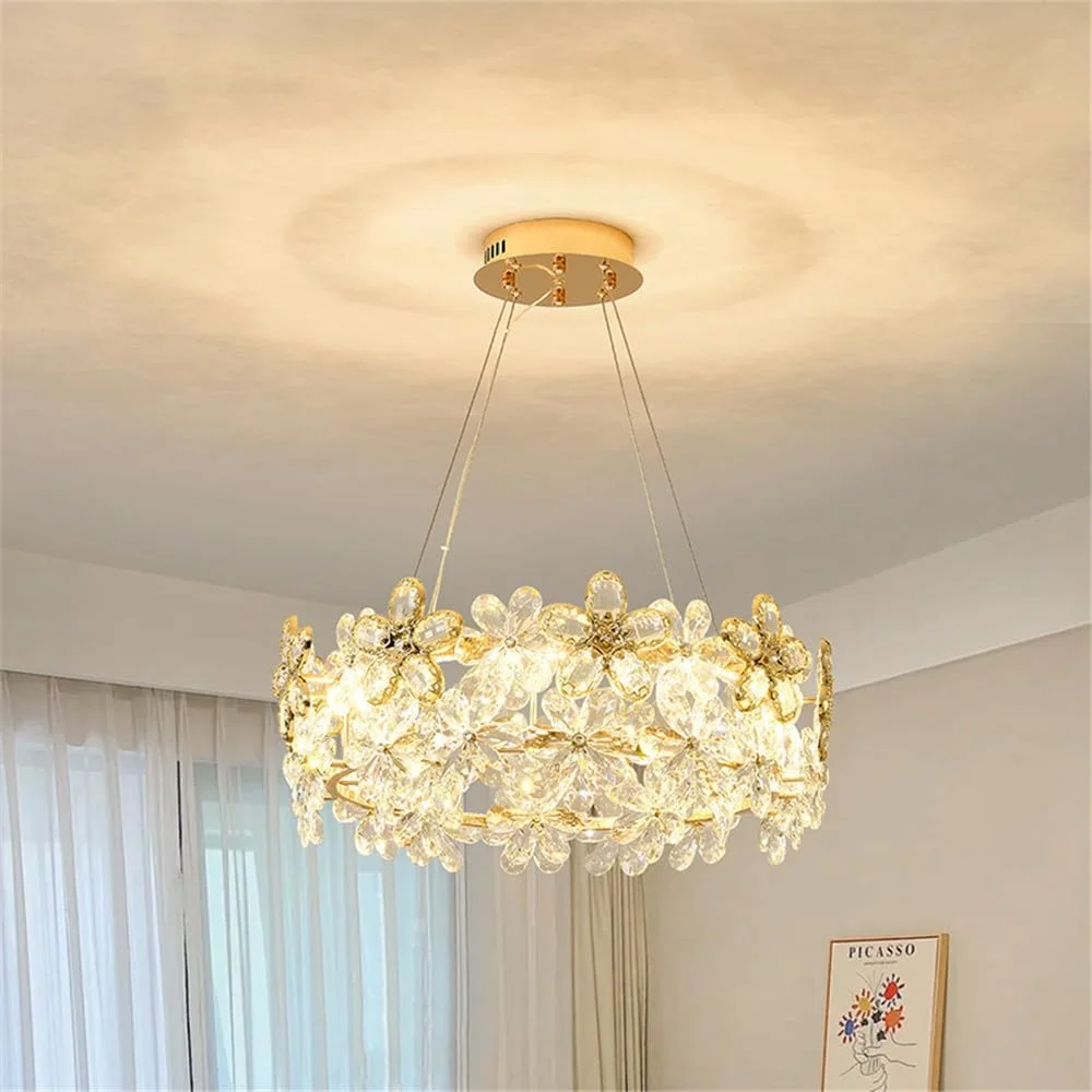 چراغ آویز کریستالی گلبرگ مدرن لوکس، چراغ LED هنری فشن برای دکوراسیون اتاق نشیمن، رستوران، بار، پیشخوان، اتاق خواب، ویلا و راه پله (B تک حلقه D50CM)