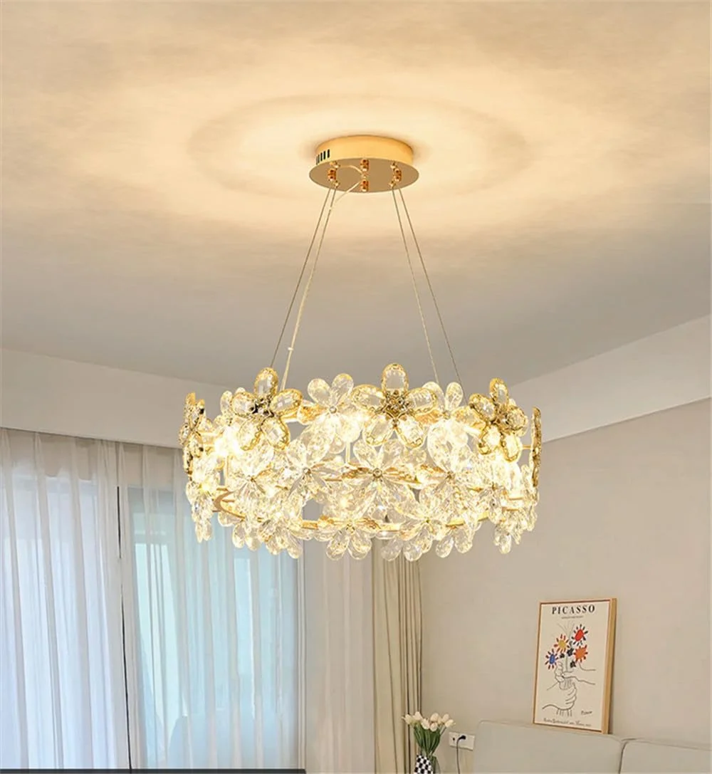 چراغ آویز کریستالی گلبرگ مدرن لوکس، چراغ LED هنری فشن برای دکوراسیون اتاق نشیمن، رستوران، بار، پیشخوان، اتاق خواب، ویلا و راه پله (B تک حلقه D50CM)