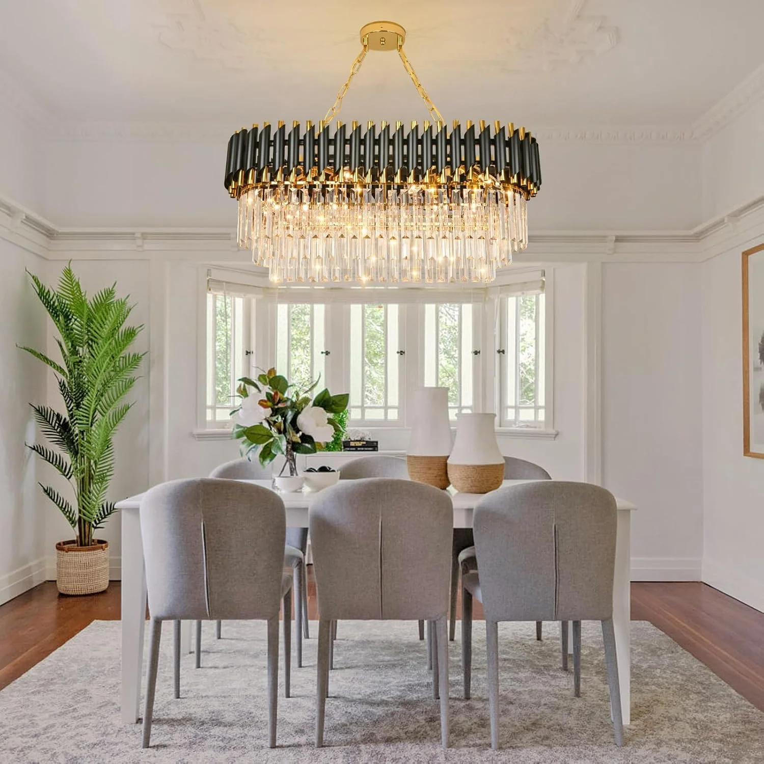 چراغ آویز کریستالی لوکس مدرن مشکی طلایی، لوستر کریستالی 3 طبقه طرح قطره باران، چراغ سقفی توکار مناسب اتاق ناهارخوری، اتاق نشیمن، میز، سرسرای ورودی، طول 80 سانتی متر عرض 30 سانتی متر…… چراغ آویز کریستالی لوکس مدرن مشکی طلایی، لوستر کریستالی 3 طبقه طرح قطره باران، چراغ سقفی توکار مناسب اتاق ناهارخوری، اتاق نشیمن، میز، سرسرای ورودی، طول 80 سانتی متر عرض 30 سانتی متر……