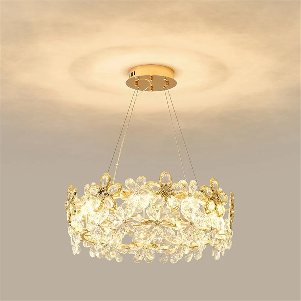 چراغ آویز کریستالی گلبرگ مدرن لوکس، چراغ LED هنری فشن برای دکوراسیون اتاق نشیمن، رستوران، بار، پیشخوان، اتاق خواب، ویلا و راه پله (B تک حلقه D50CM)