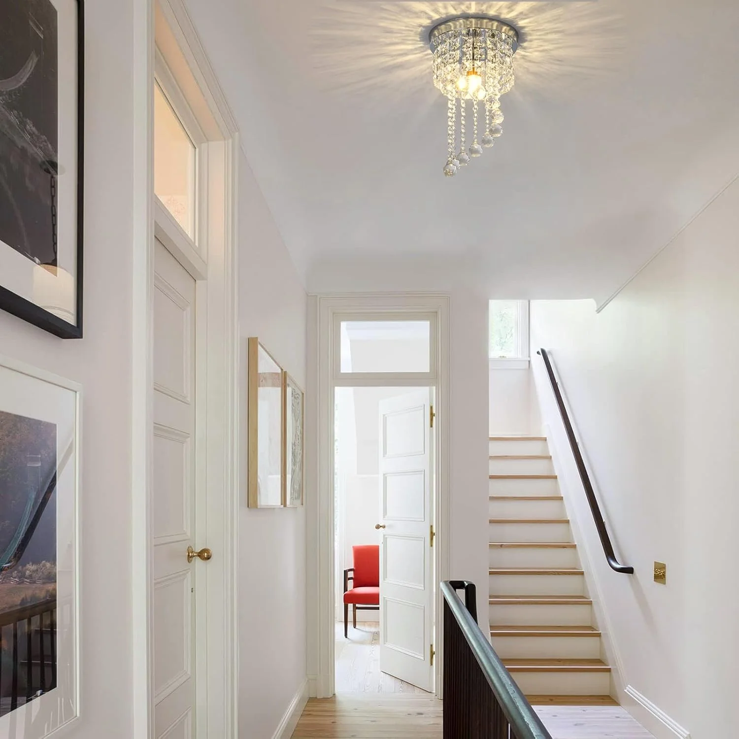 چراغ سقفی کریستالی 8 اینچی، روشنایی مدرن طرح قطره باران، سایز کوچک، پنل کرومی، مناسب راهرو، حمام، ورودی چراغ سقفی کریستالی 8 اینچی، روشنایی مدرن طرح قطره باران، سایز کوچک، پنل کرومی، مناسب راهرو، حمام، ورودی