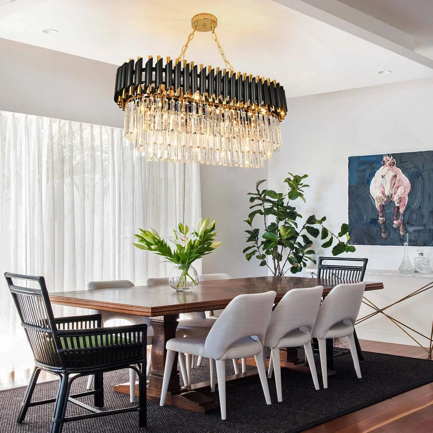 چراغ آویز کریستالی لوکس مدرن مشکی طلایی، لوستر کریستالی 3 طبقه طرح قطره باران، چراغ سقفی توکار مناسب اتاق ناهارخوری، اتاق نشیمن، میز، سرسرای ورودی، طول 80 سانتی متر عرض 30 سانتی متر…… چراغ آویز کریستالی لوکس مدرن مشکی طلایی، لوستر کریستالی 3 طبقه طرح قطره باران، چراغ سقفی توکار مناسب اتاق ناهارخوری، اتاق نشیمن، میز، سرسرای ورودی، طول 80 سانتی متر عرض 30 سانتی متر……