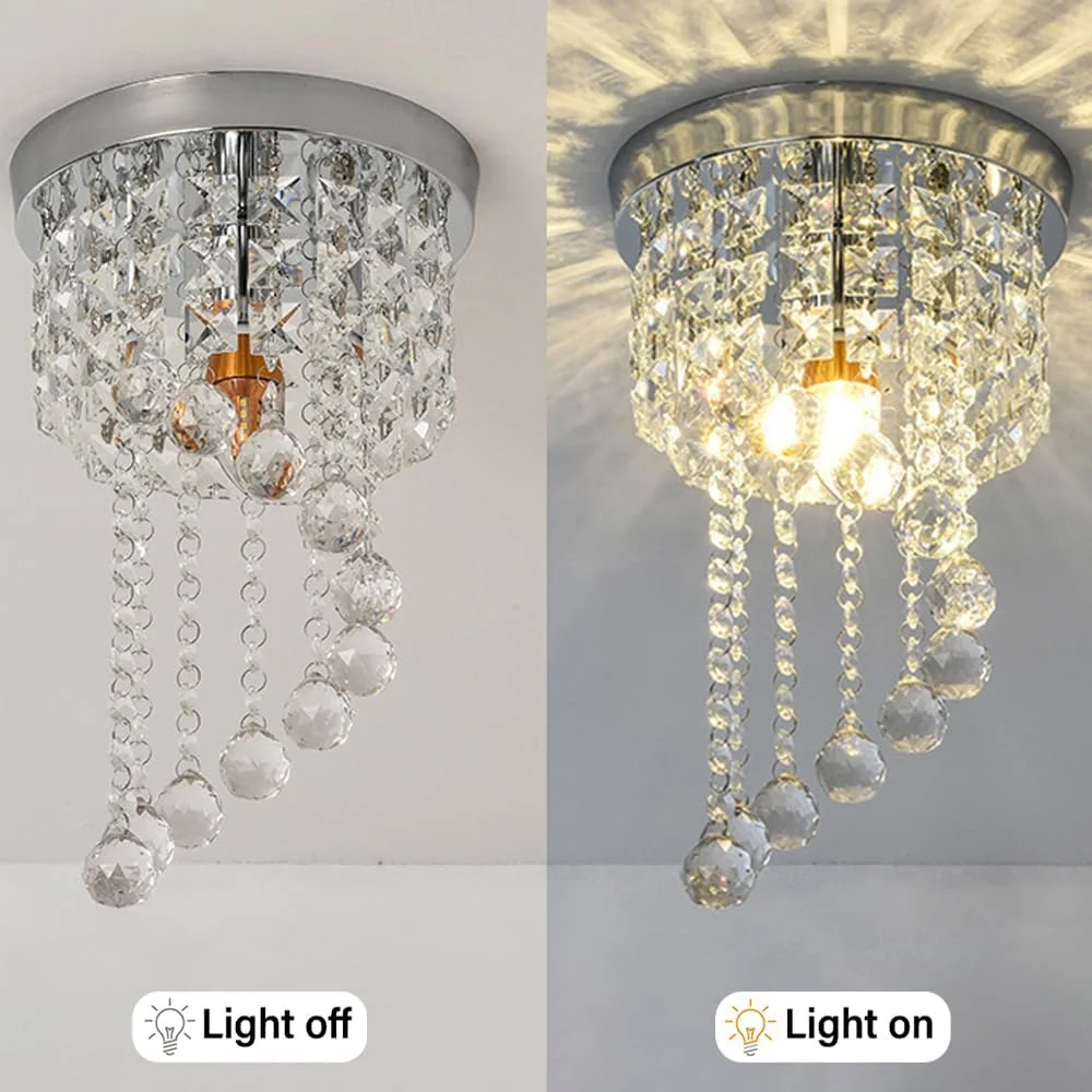 چراغ سقفی کریستالی 8 اینچی، روشنایی مدرن طرح قطره باران، سایز کوچک، پنل کرومی، مناسب راهرو، حمام، ورودی چراغ سقفی کریستالی 8 اینچی، روشنایی مدرن طرح قطره باران، سایز کوچک، پنل کرومی، مناسب راهرو، حمام، ورودی