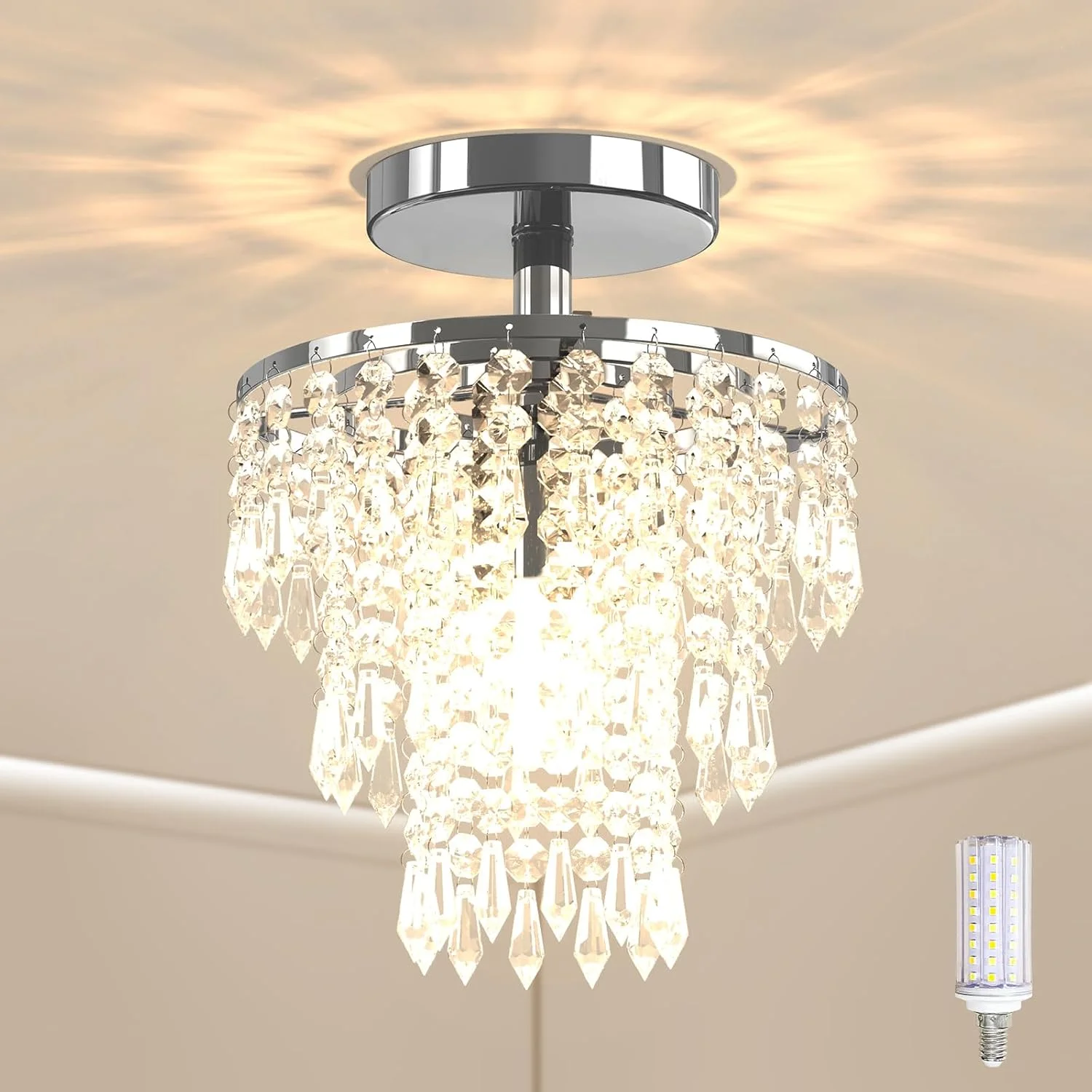 لوسترهای کریستالی مدرن، چراغ سقفی کریستالی 3 طبقه طرح قطره باران، چراغ سقفی راهرو مناسب ورودی، سرسرا، اتاق لباس، اتاق غذاخوری، لامپ های E14 شامل (کروم)