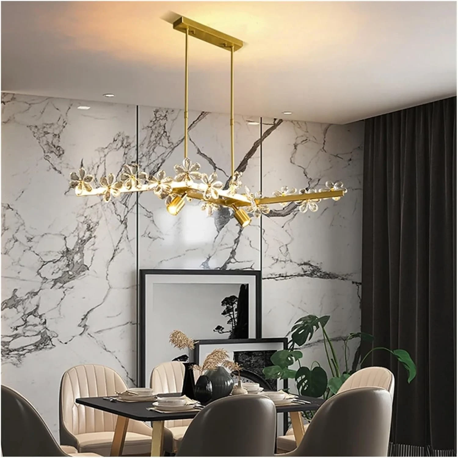 لوستر گل کریستالی طلایی، لوستر لوکس اتاق نشیمن، چراغ آویز خطی، دکور مدرن، سفید سرد - 100 سانتی متر لوستر گل کریستالی طلایی، لوستر لوکس اتاق نشیمن، چراغ آویز خطی، دکور مدرن، سفید سرد - 100 سانتی متر