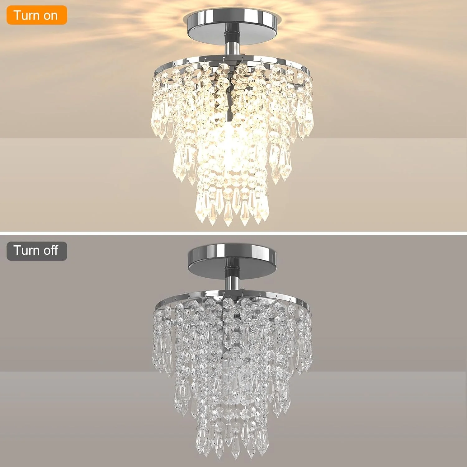 لوسترهای کریستالی مدرن، چراغ سقفی کریستالی 3 طبقه طرح قطره باران، چراغ سقفی راهرو مناسب ورودی، سرسرا، اتاق لباس، اتاق غذاخوری، لامپ های E14 شامل (کروم)