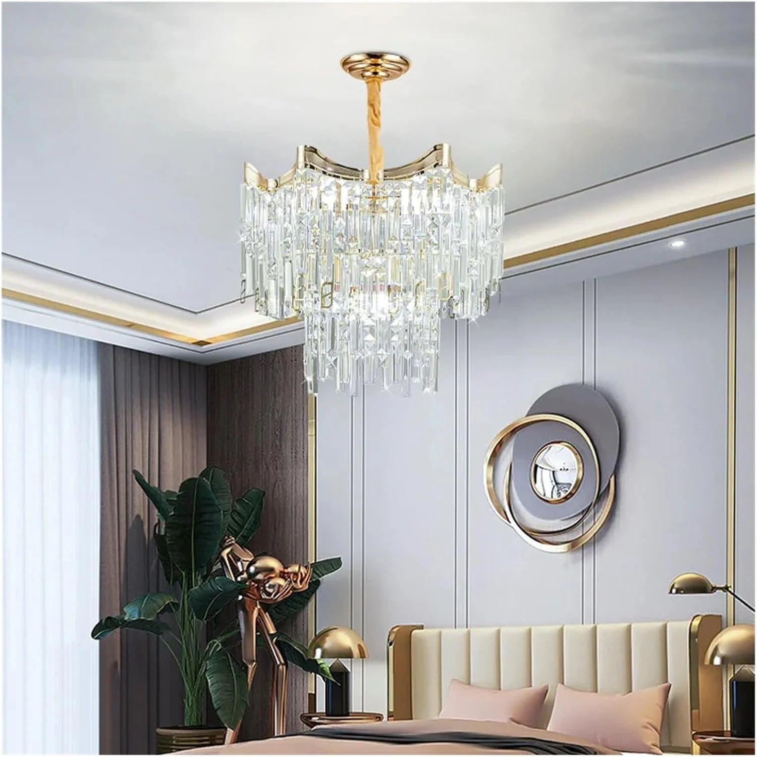 لوستر کریستالی طلایی لوکس، چراغ آویز LED برای دکوراسیون اتاق نشیمن، مرکز خرید، هتل و سالن، دکور مدرن، تک رنگ - 60 سانتی متر