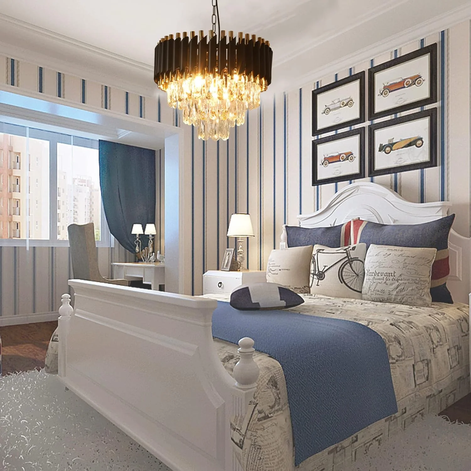 لوسترهای کریستالی مدرن طلایی مشکی، لوستر کریستالی 3 طبقه گرد، چراغ سقفی کریستالی، آویز کریستالی مناسب اتاق غذاخوری، اتاق نشیمن، اتاق خواب، راهرو، عرض 40 سانتی متر