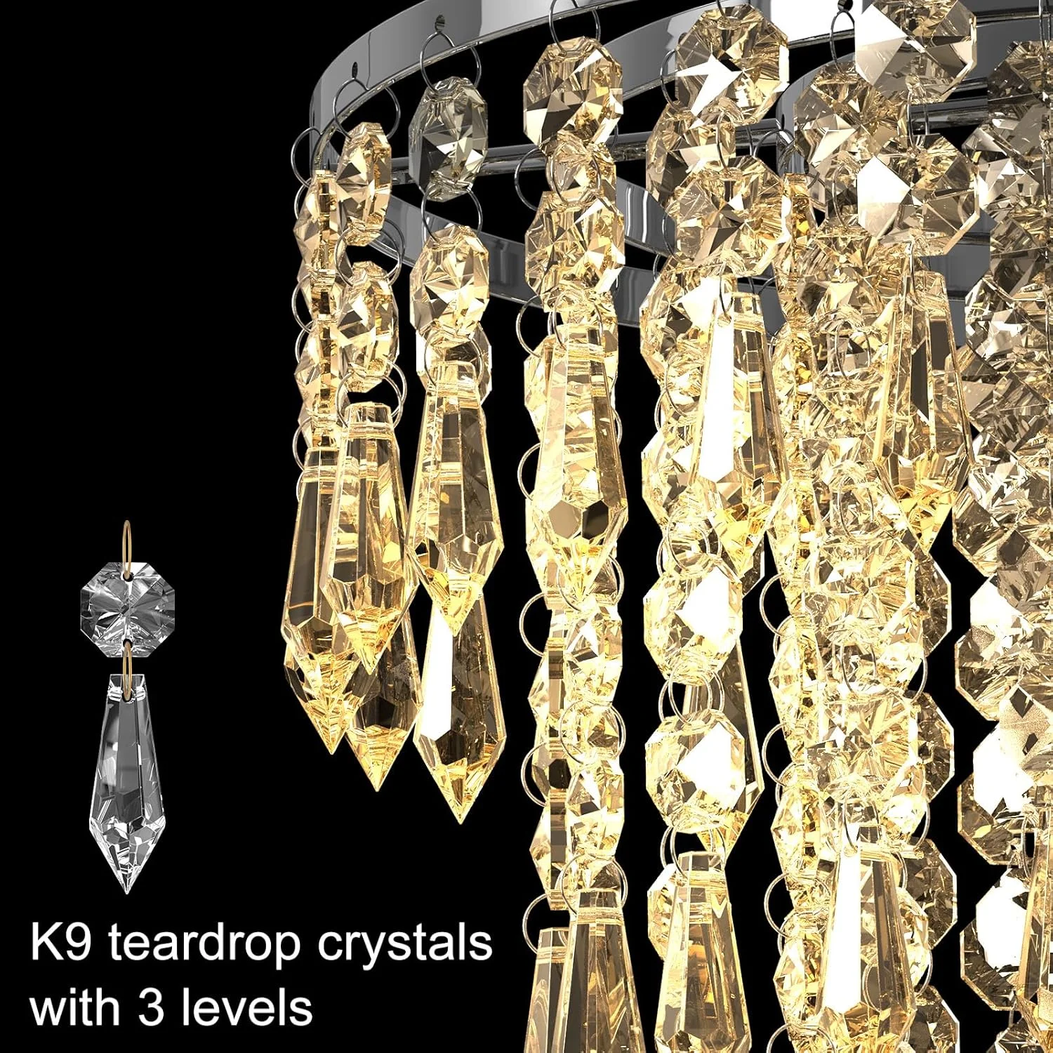 لوسترهای کریستالی مدرن، چراغ سقفی کریستالی 3 طبقه طرح قطره باران، چراغ سقفی راهرو مناسب ورودی، سرسرا، اتاق لباس، اتاق غذاخوری، لامپ های E14 شامل (کروم)