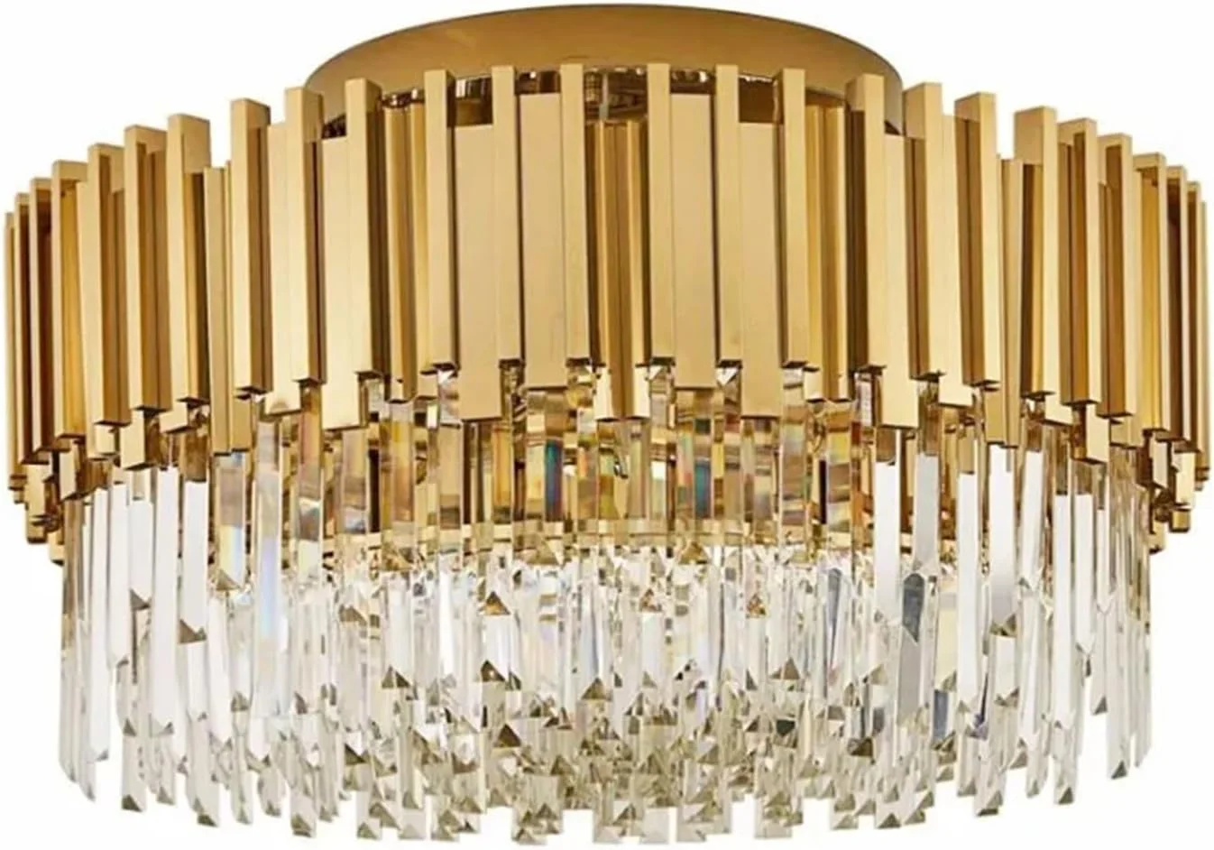 لوستر کریستالی لوکس اتاق نشیمن، چراغ گرد طلایی مدرن LED، لوازم روشنایی داخلی منزل، دکور مدرن، تک رنگ - قطر 100 سانتی متر ارتفاع 45 سانتی متر