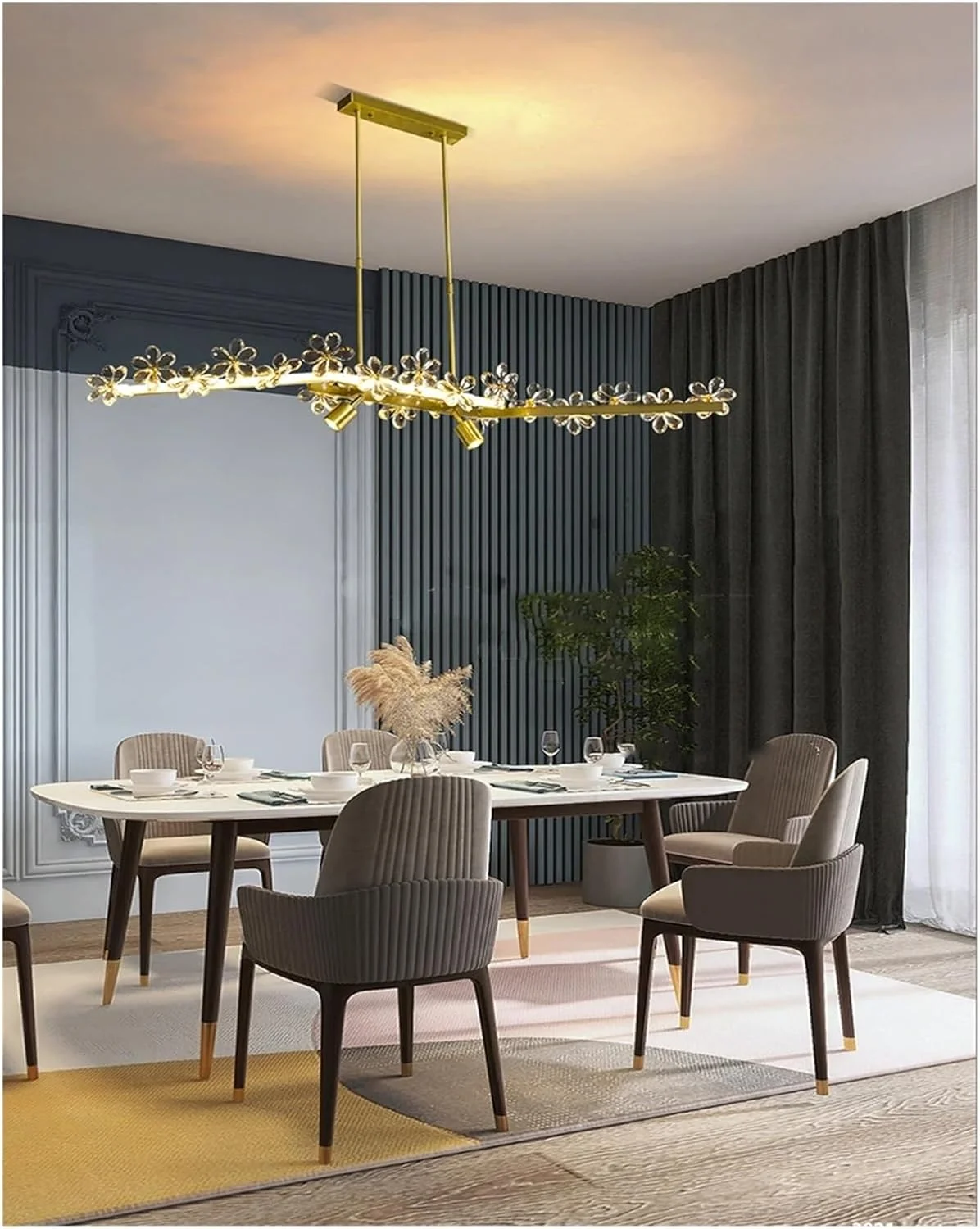 لوستر گل کریستالی طلایی، لوستر لوکس اتاق نشیمن، چراغ آویز خطی، دکور مدرن، 125 سانتی متر