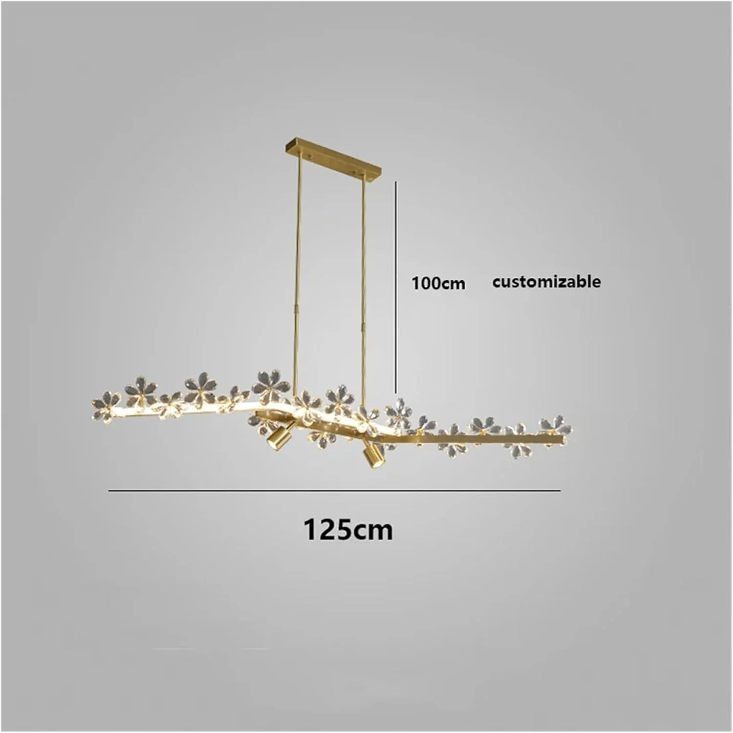 لوستر گل کریستالی طلایی، لوستر لوکس اتاق نشیمن، چراغ آویز خطی، دکور مدرن، 125 سانتی متر