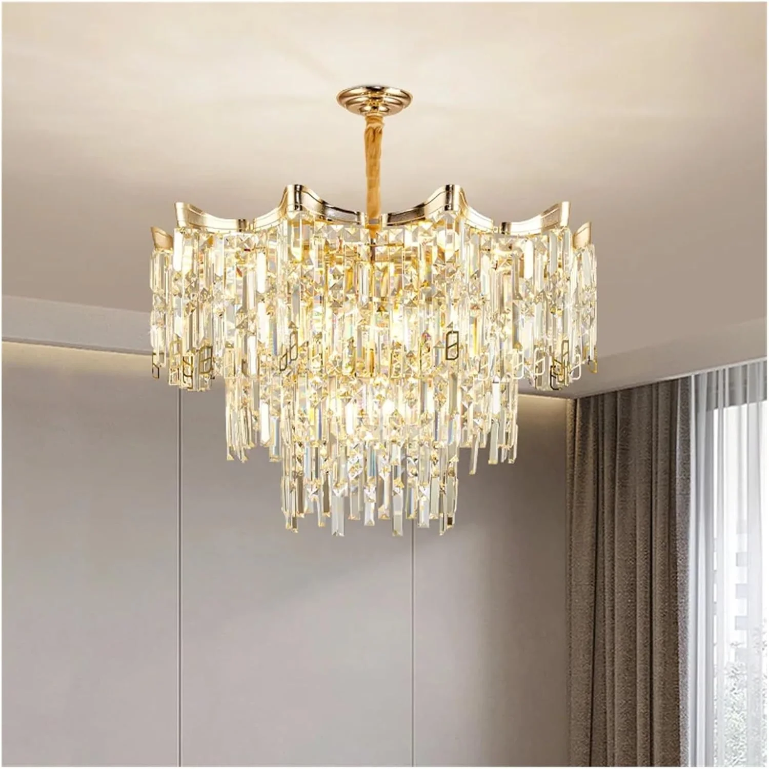 لوستر کریستالی طلایی لوکس، چراغ آویز LED برای دکوراسیون اتاق نشیمن، مرکز خرید، هتل، سالن، لامپ آویز، دکور مدرن، تک رنگ - 50 سانتی متر